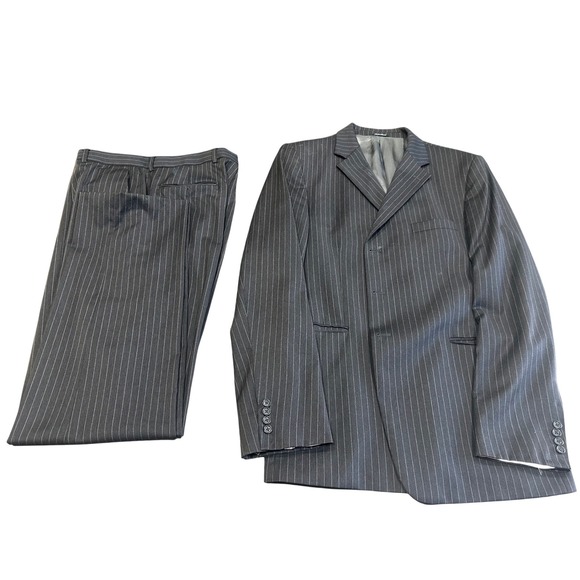 J.Crew Mens Pinstripe Wool Suit Charcoal Grey 2 Button Blazer 36 Regular